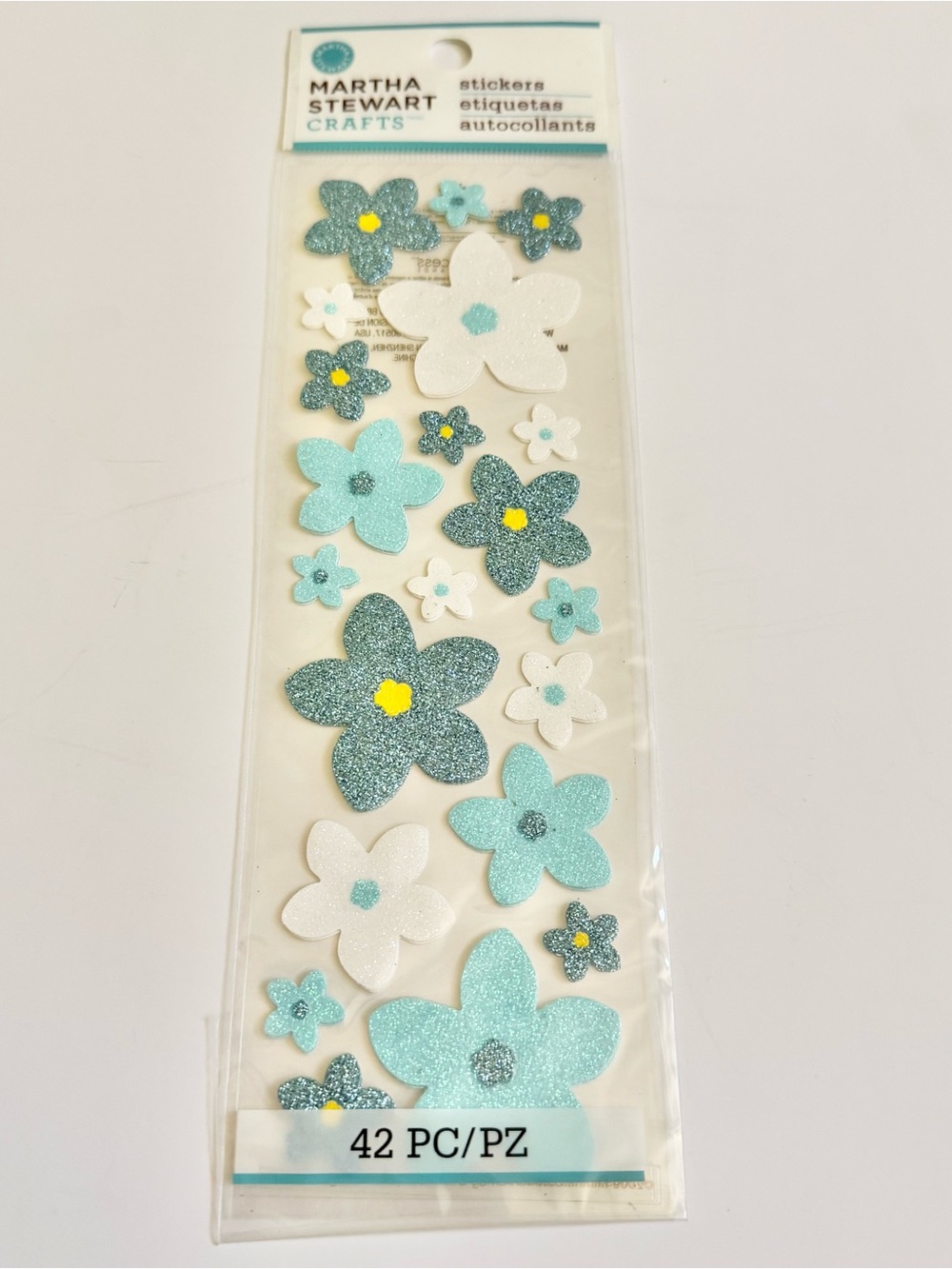 Martha Stewart Crafts Floral Glitter Stickers - Aqua, Teal & White